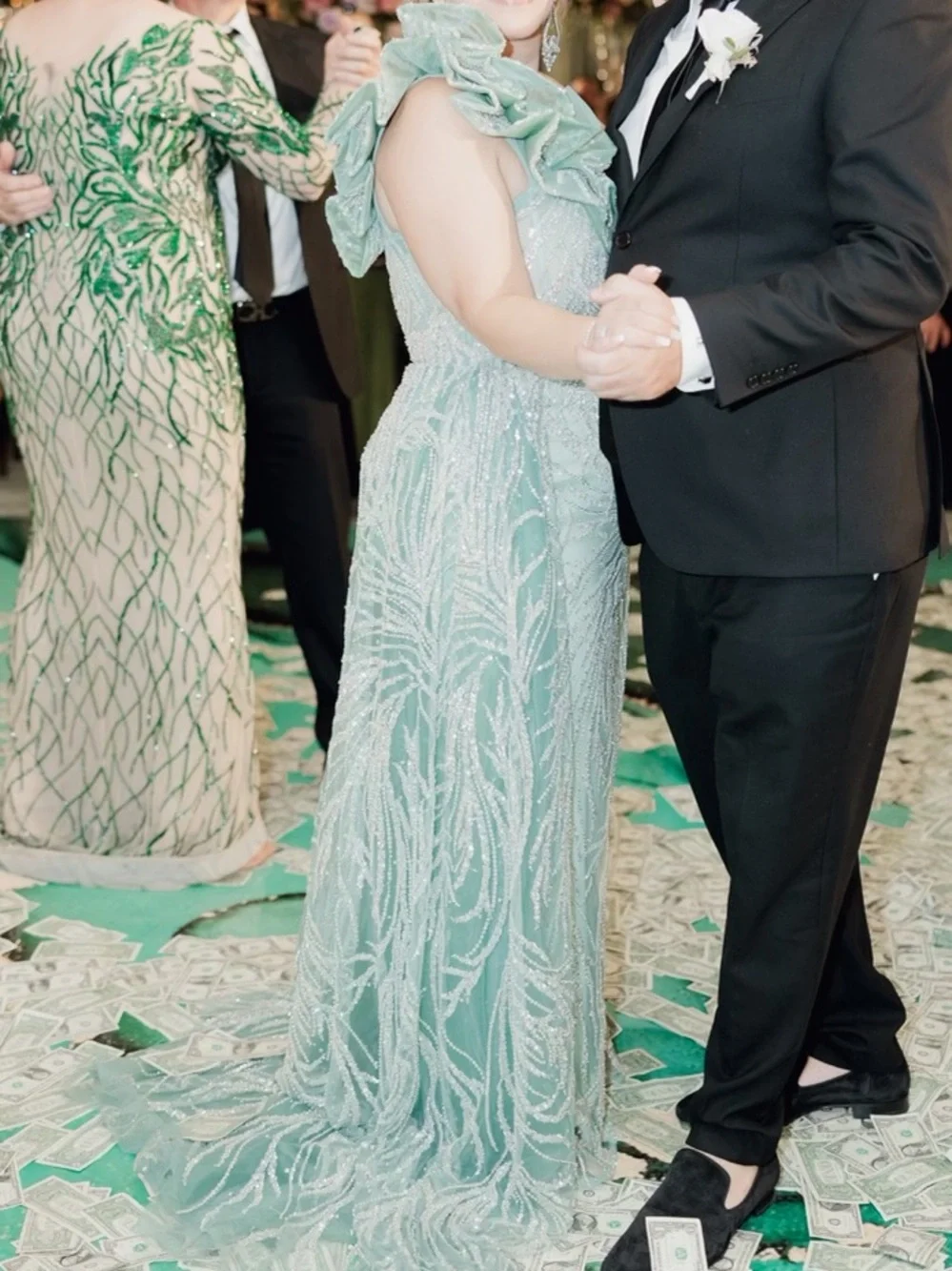 Elegant Mint Green One-Shoulder Evening Gown - Brand